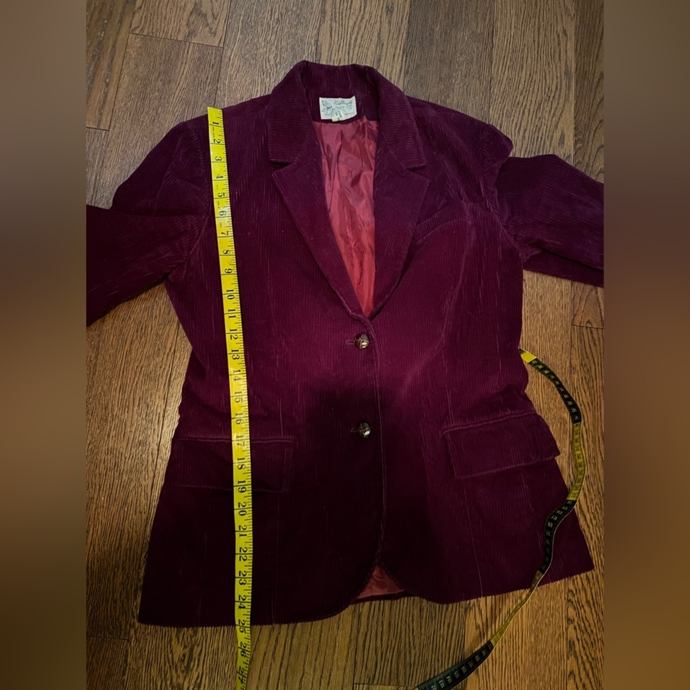 Vintage Maroon Corduroy Blazer Size 10 Two Button Pocket Butterfly Prestige - Picture 9 of 11
